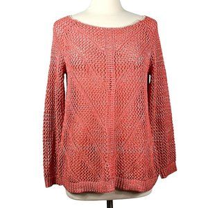 John Paul Richard Coral Open Knit Long Sleeve Sweater